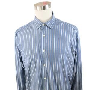 Culturata Mens Cotton Tailored Fit LS Button Up Navy Striped Shirt XL Italy Made